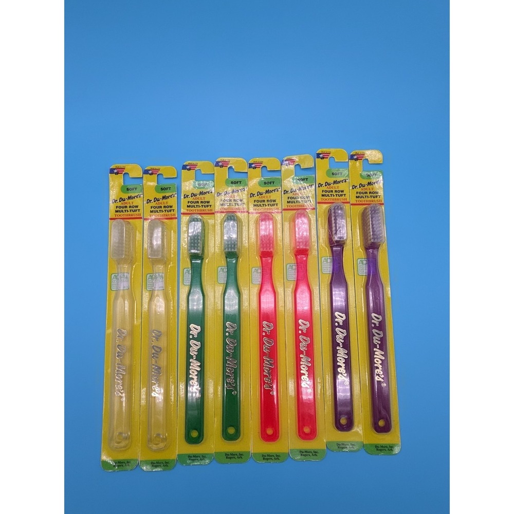 Vintage Lot Of 8 Dr. Du-More's Soft Adult 4 Row Multi Tuft Toothbrushes